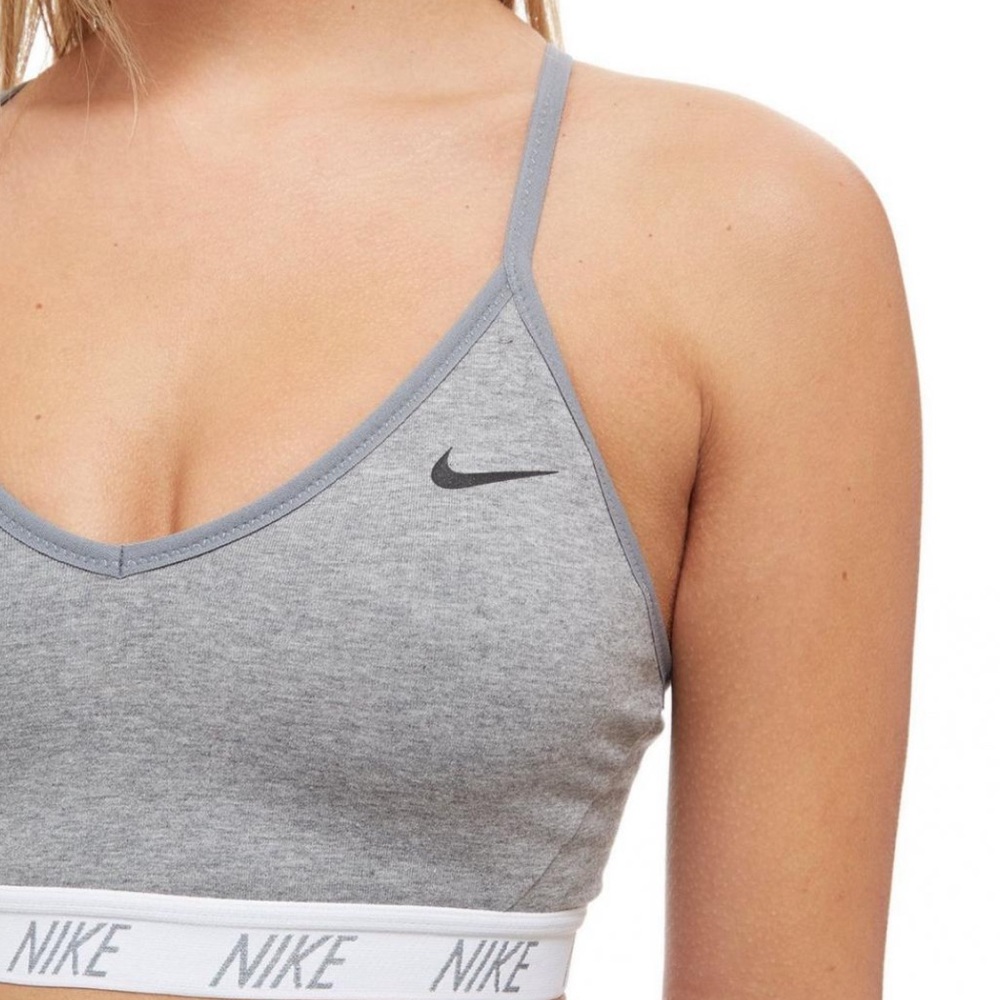 🌟 Nike Indy Logo Gray Light Support Dri Fit Padded Sports Lounge Bra Size M